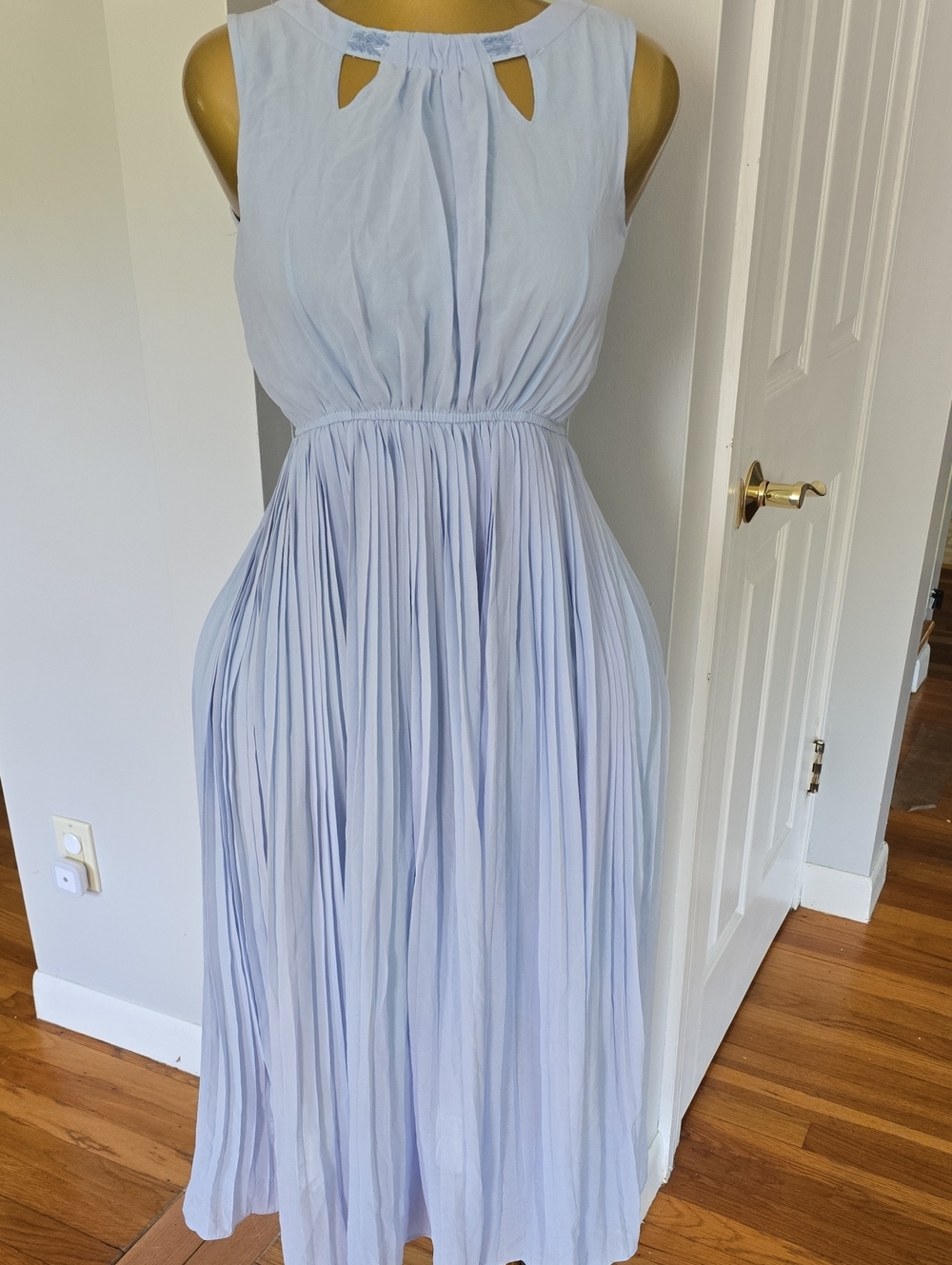 Light Blue Pleated Sleeveless Maxi Dress